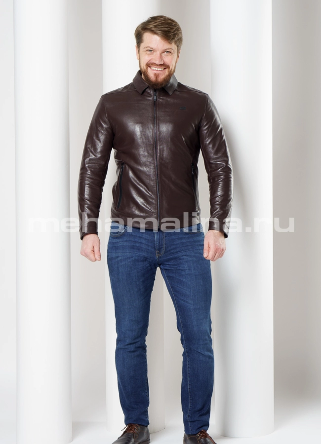 Куртка из натуральной кожи с отложным воротником модель № 8057 в кредит