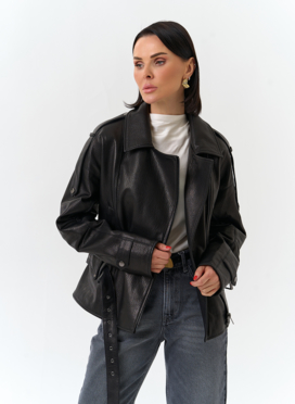 Женская куртка из натуральной кожи с поясом