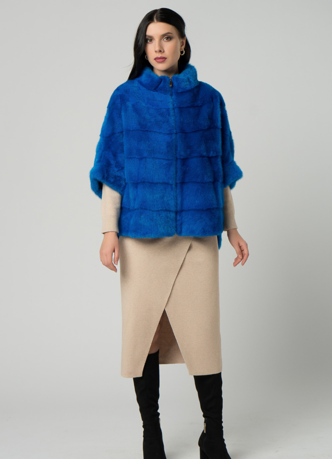Короткая шуба на молнии синего цвета модель № 21912 универмаг малина