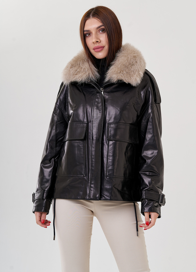Куртка из кожи с мехом модель № 79226 универмаг малина