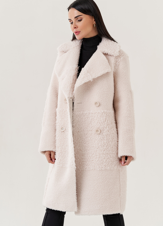 Женское полупальто из эко меха белого цвета  модель № 79481 универмаг малина