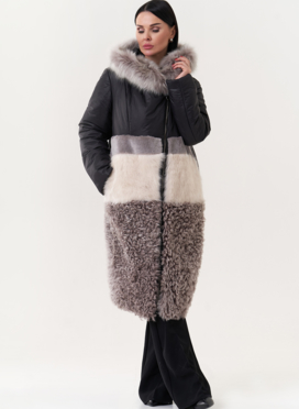 Комбинированный пуховик с овчиной