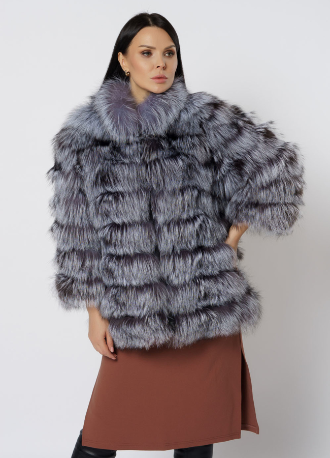 Жакет из чернобурки с воротником стойкой модель № 21725 универмаг малина