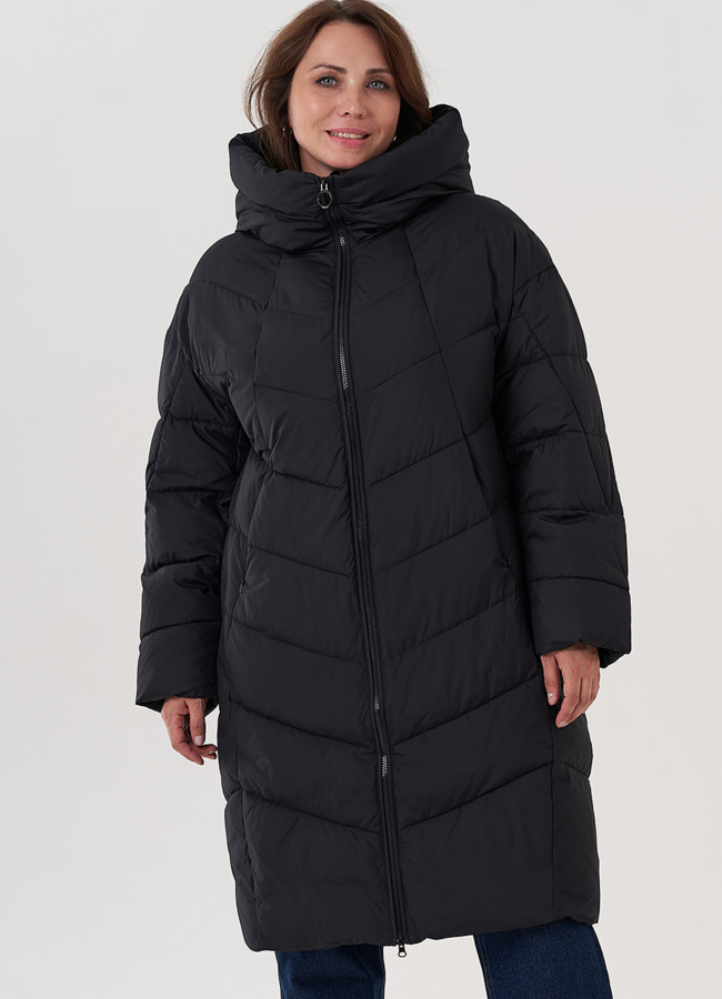 Женский пуховик с капюшоном черного цвета  модель № 25714 в кредит