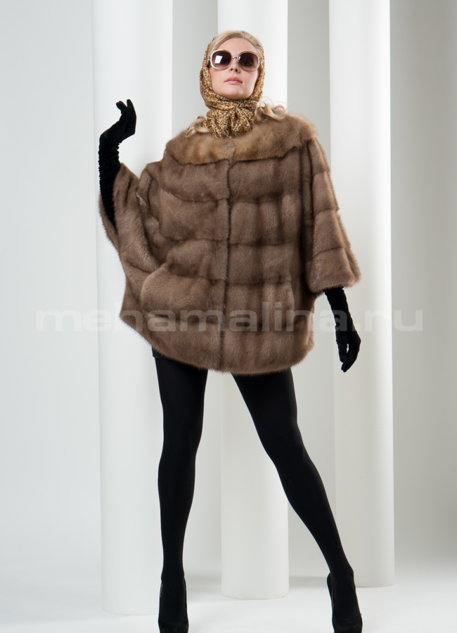 Манто из норки с соболем. модель № S-85 меха малина