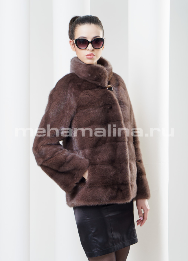 Шуба из норки, укороченная модель № S-332 меха малина