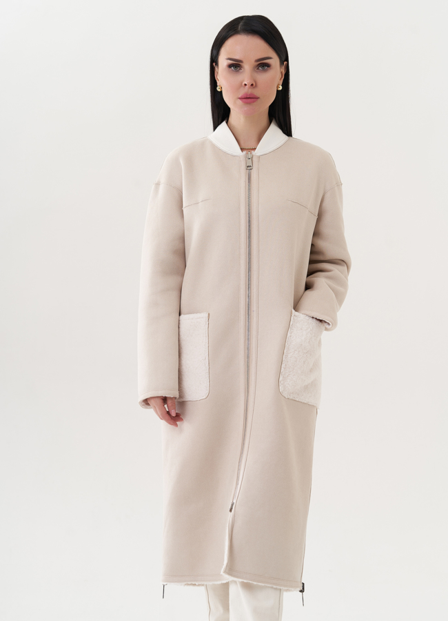 Светлая двухсторонняя эко дубленка 