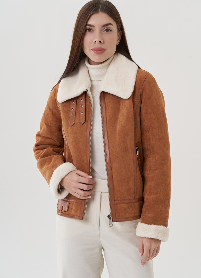 Женская дубленка из эко замши  модель № 25355 универмаг малина