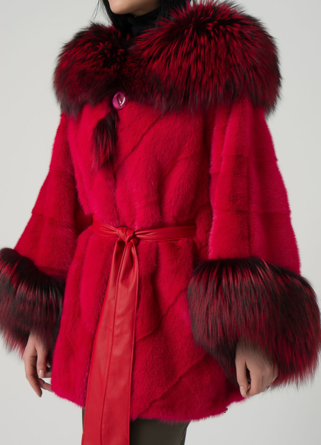 Шуба из норки в красном цвете модель № 1601 в рассрочку