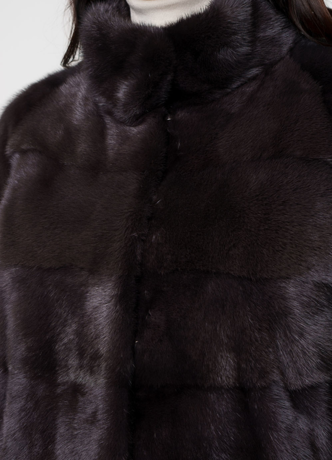 Шуба из норки с воротником стойка в поперечном раскладе модель № 8010 универмаг малина