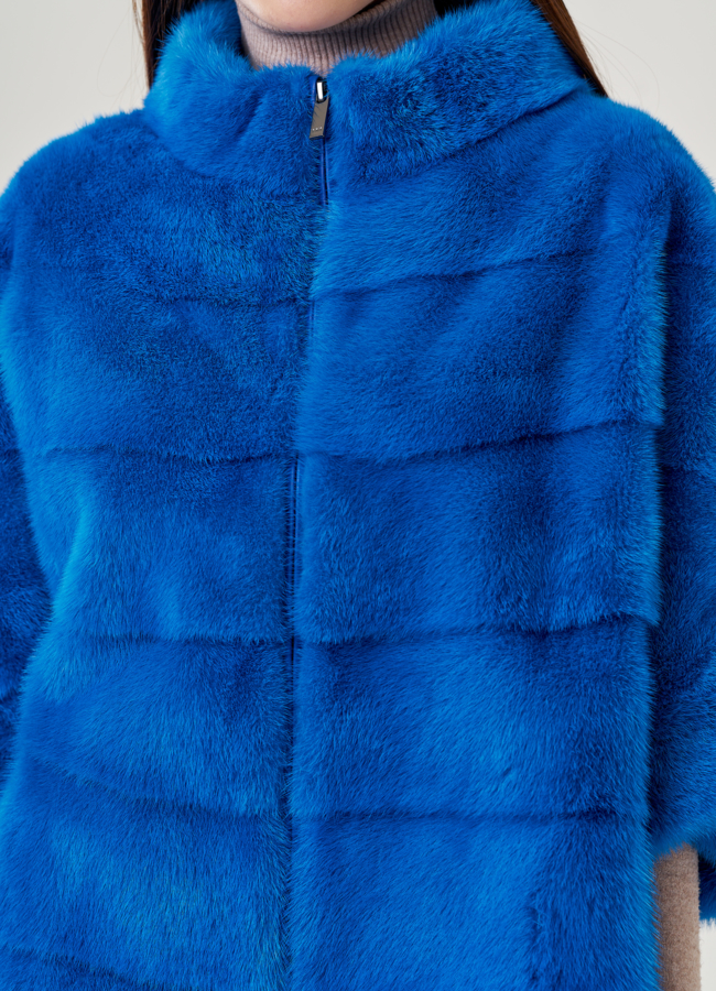 Короткая шуба на молнии синего цвета модель № 21912 универмаг малина