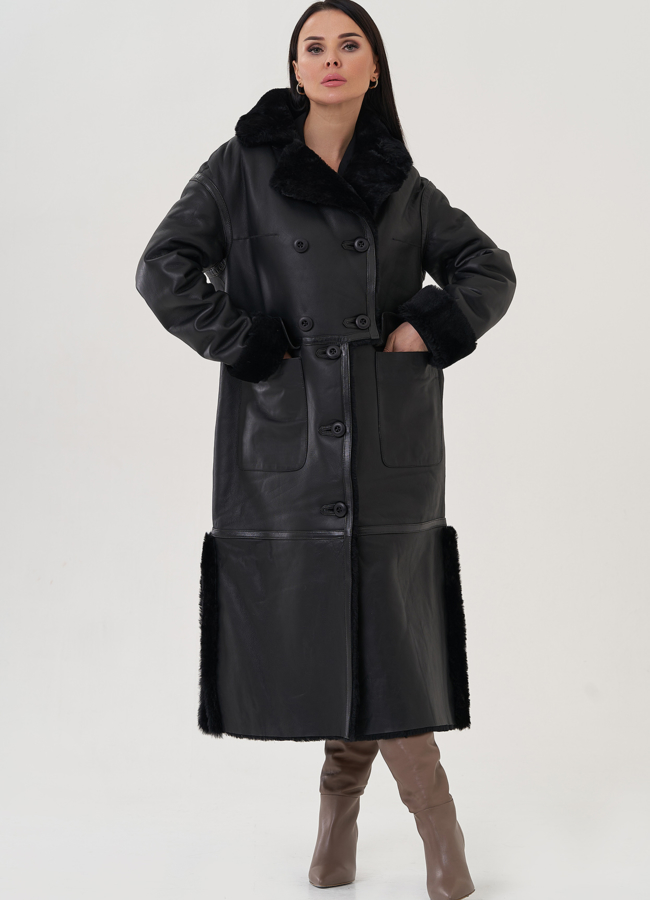 Женская дубленка с английским воротником  модель № 26044 в кредит