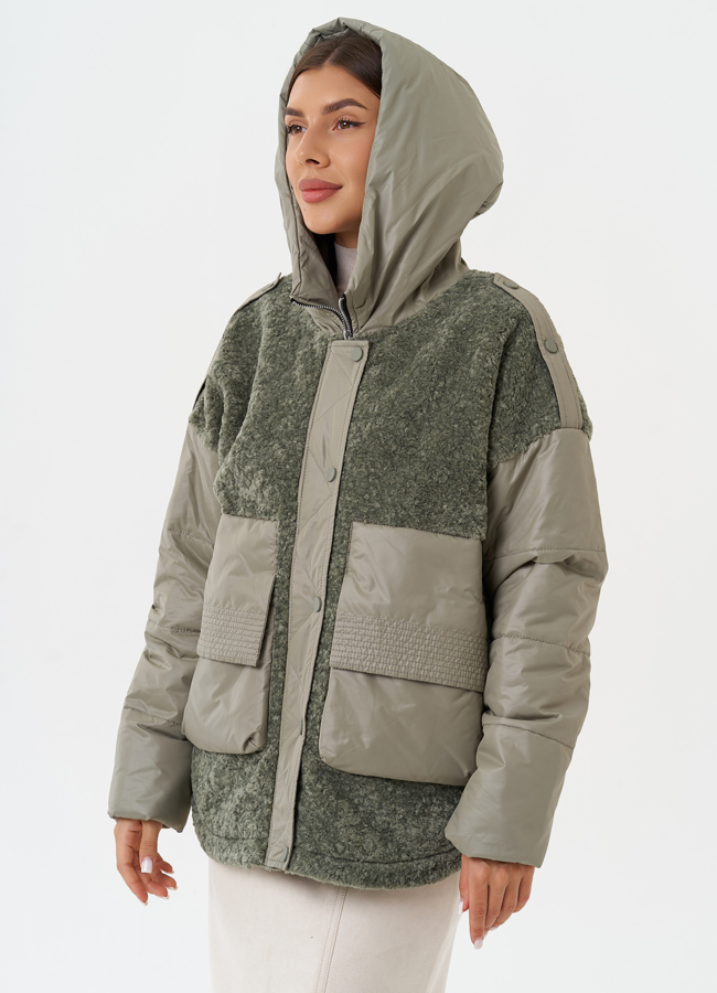 Комбинированная куртка с капюшоном модель № 28105 универмаг малина