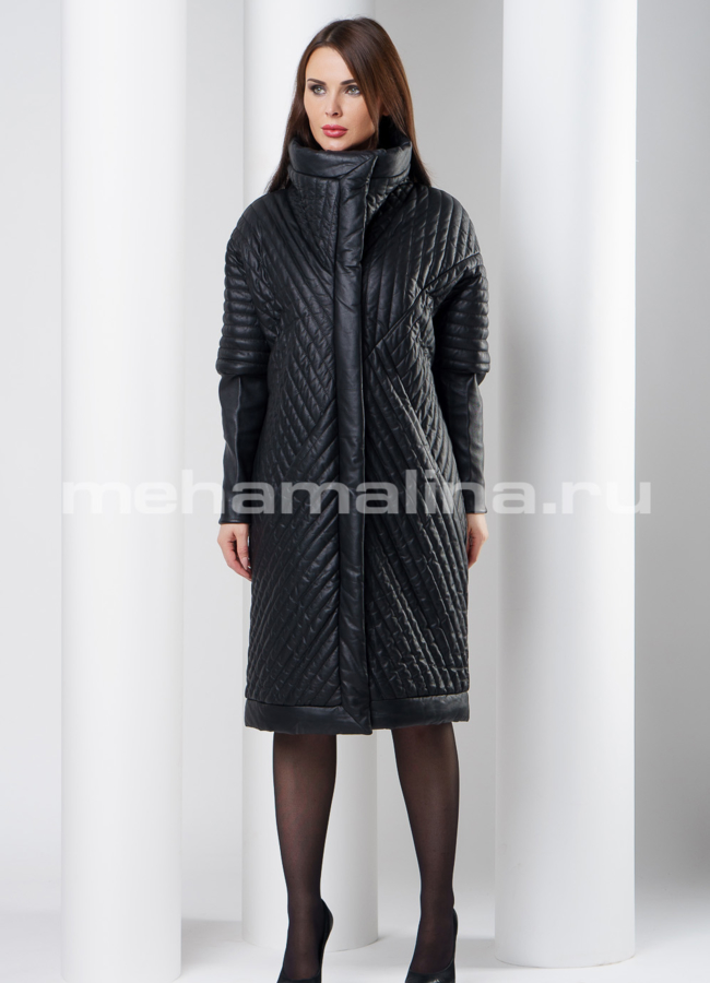 Модное кожаное пальто модель № K-384 в кредит