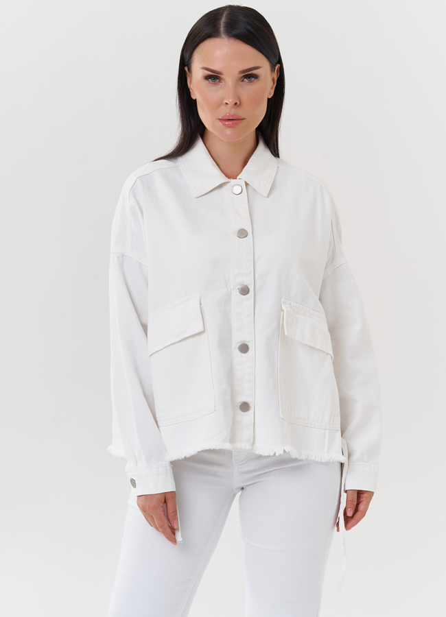 Укороченная светлая джинсовая куртка модель № 27526 в кредит