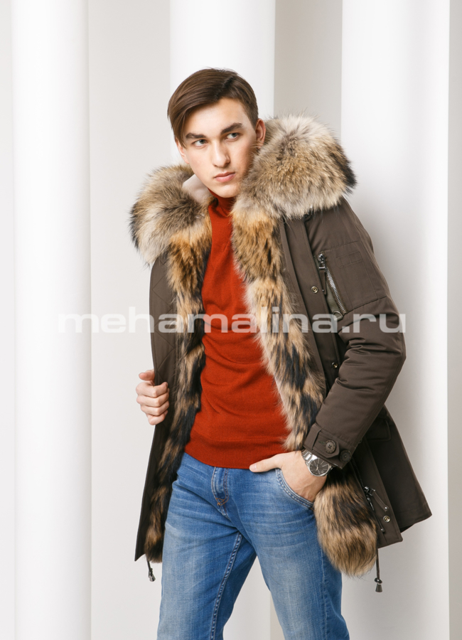 Мужская парка модель № KM-28 меха малина