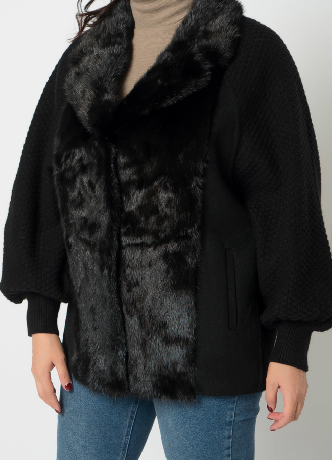 Кардиган черного цвета с отделкой из норки модель № 21664 в рассрочку