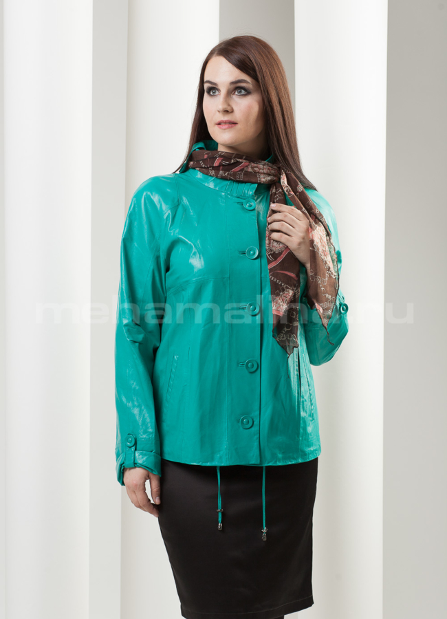 Кожаная куртка на пуговицах, с шарфом модель № K-167 в рассрочку