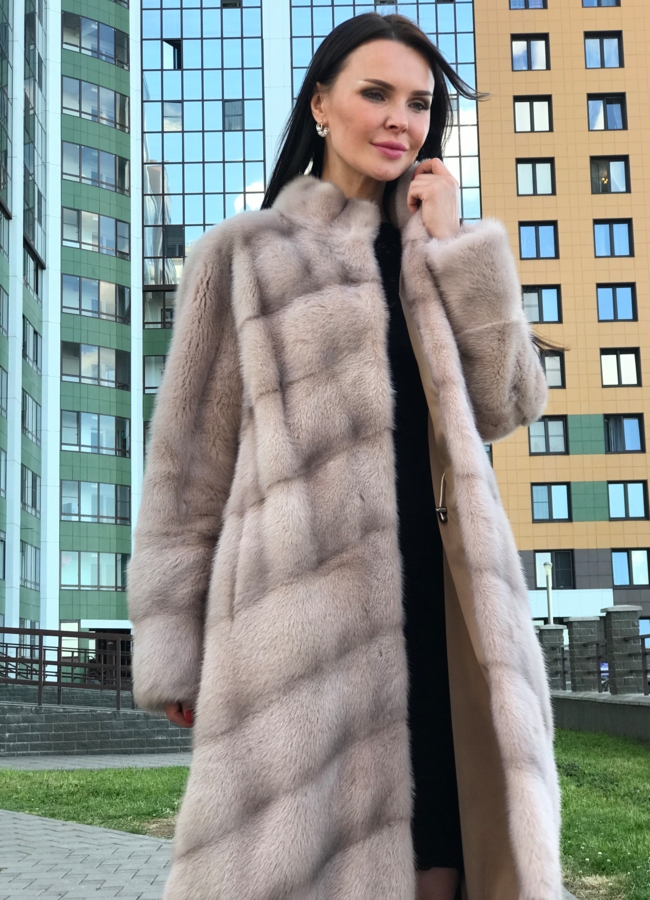 Норковая шуба в цвете пудра модель № 381 С универмаг малина