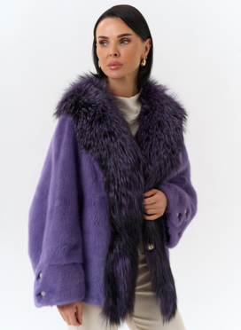 Шуба из норки с отделкой из меха чернобурки