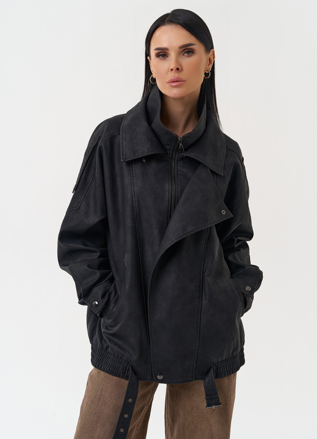 Женская куртка бомбер из эко кожи с воротником стойкой модель № 30419 меха малина Женская куртка бомбер из эко кожи с воротником стойкой модель № 30419 меха малина