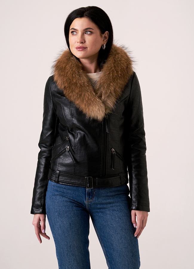 Куртка косуха из эко кожи утепленная модель № 1509 меха малина