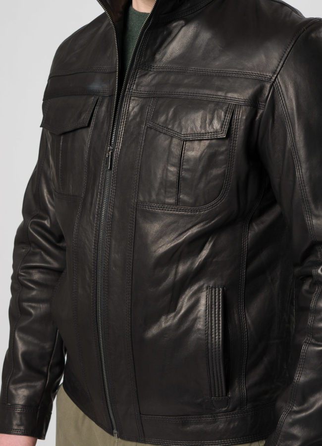 Кожаная куртка черного цвета модель № 05 универмаг малина