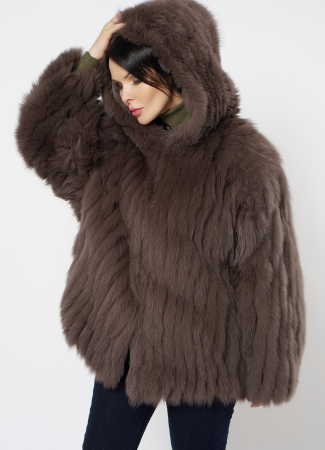 Шуба из песца с капюшоном модель № 21564 универмаг малина
