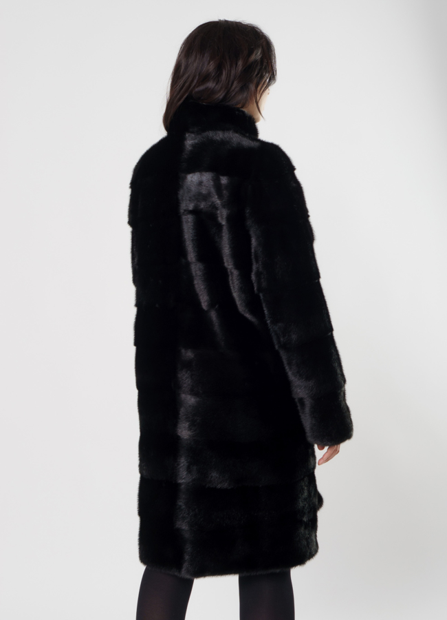 Норковая шуба трансформер со стойкой черного цвета модель № 2105 в кредит
