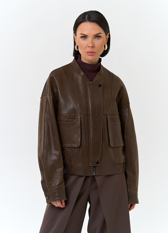 Женская куртка бомбер из натуральной кожи модель № 32749 в кредит