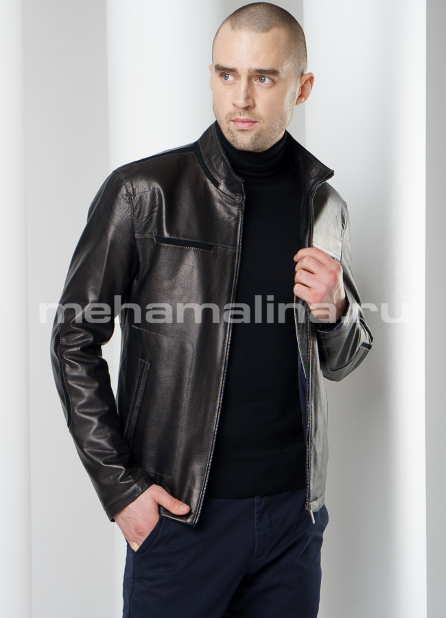Мужская кожаная куртка модель № KP-207 универмаг малина