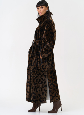 Женская натуральная дубленка с леопардовым принтом