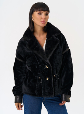 Женская короткая дубленка с английским воротником из меха норки