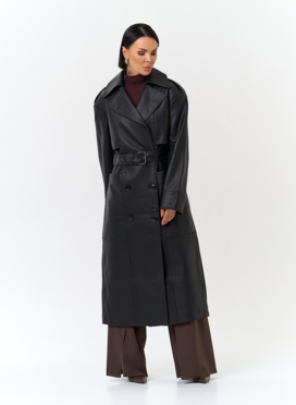 Женский плащ из натуральной кожи с поясом