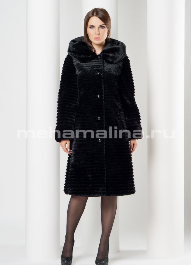 Черная шуба модель № S-605 универмаг малина