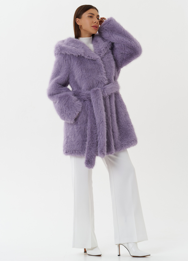 Полупальто из эко меха с капюшоном модель № 27805 в рассрочку