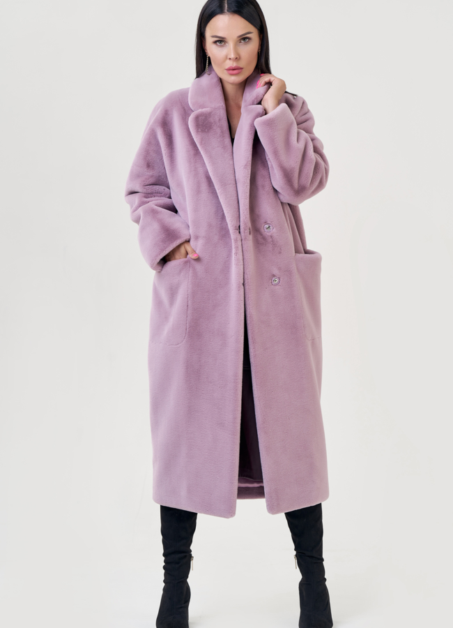 Женское пальто с английским воротником   модель № 23186 меха малина