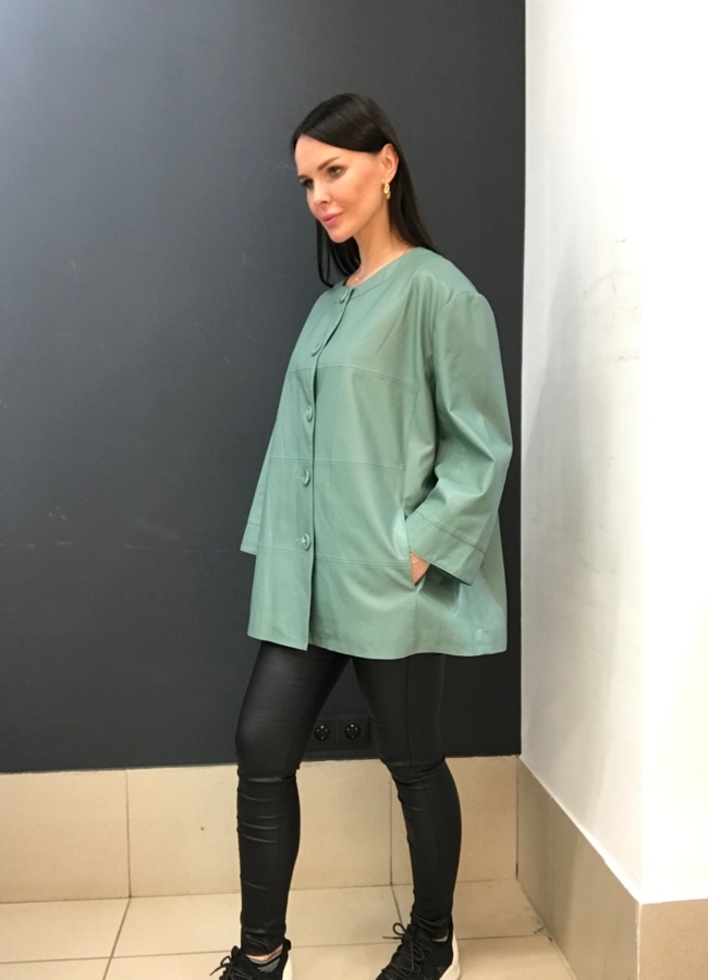 Куртка из эко кожи зеленого цвета модель № 1701 в кредит