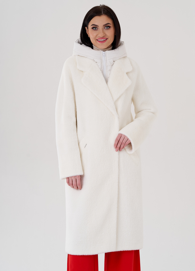 Женское пальто со съёмным капюшоном модель № 24325 меха малина