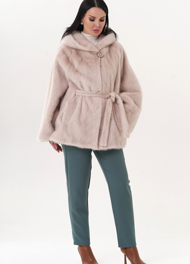 фото Норковая шуба с капюшоном модель № 26662