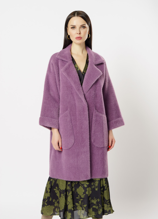 Женское пальто фиолетового цвета модель № 20531 меха малина