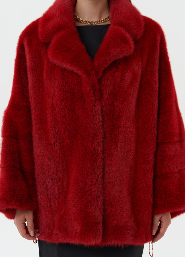 Шуба из норки красного цвета модель № 25273 в кредит