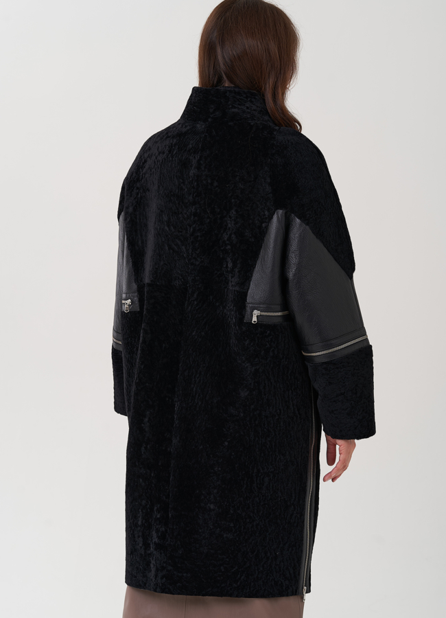 Женская дубленка черного цвета  модель № 82469 универмаг малина