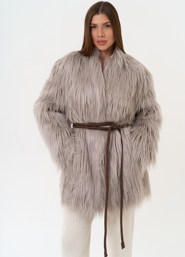 Женская шуба из эко меха с декоративным поясом модель № 31529 меха малина Женская шуба из эко меха с декоративным поясом модель № 31529 меха малина