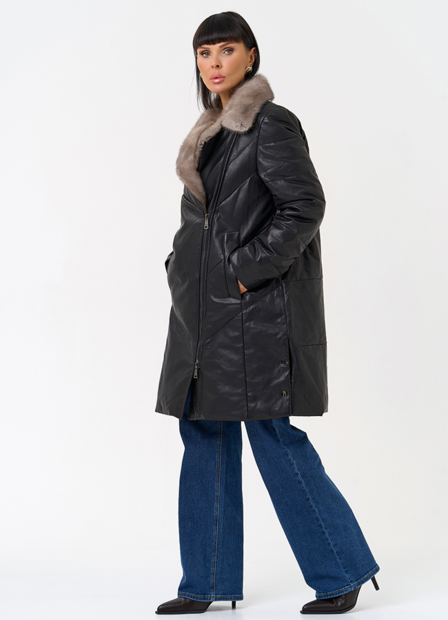 Пуховик из натуральной кожи с воротником из меха норки модель № 31566 универмаг малина Пуховик из натуральной кожи с воротником из меха норки модель № 31566 универмаг малина