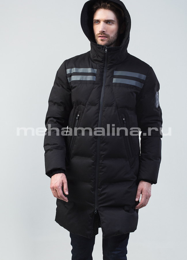 Пуховик мужской удлиненный модель № КМ-58 меха малина