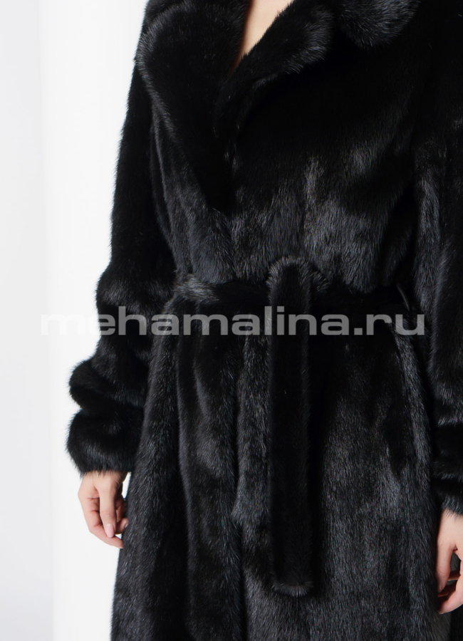 Норковая шуба черного цвета с английским воротником модель № S-750 в рассрочку