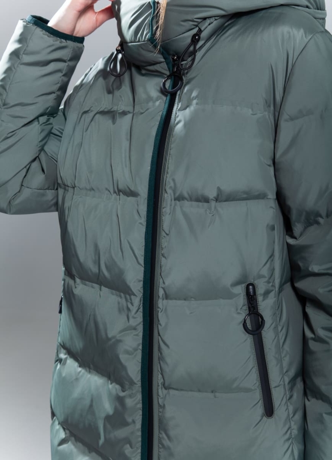 Пуховик женский с капюшоном в цвете хаки модель № 908YВ универмаг малина