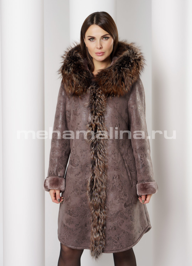 Дубленка эко модель № 766 меха малина