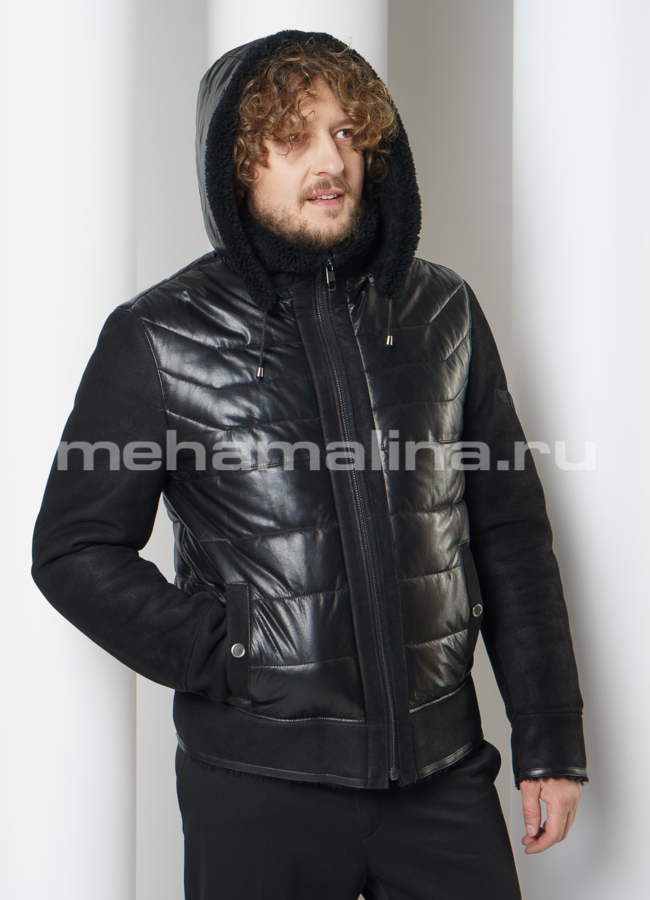 Куртка из натуральной кожи черного цвета модель № ПМ-109 универмаг малина